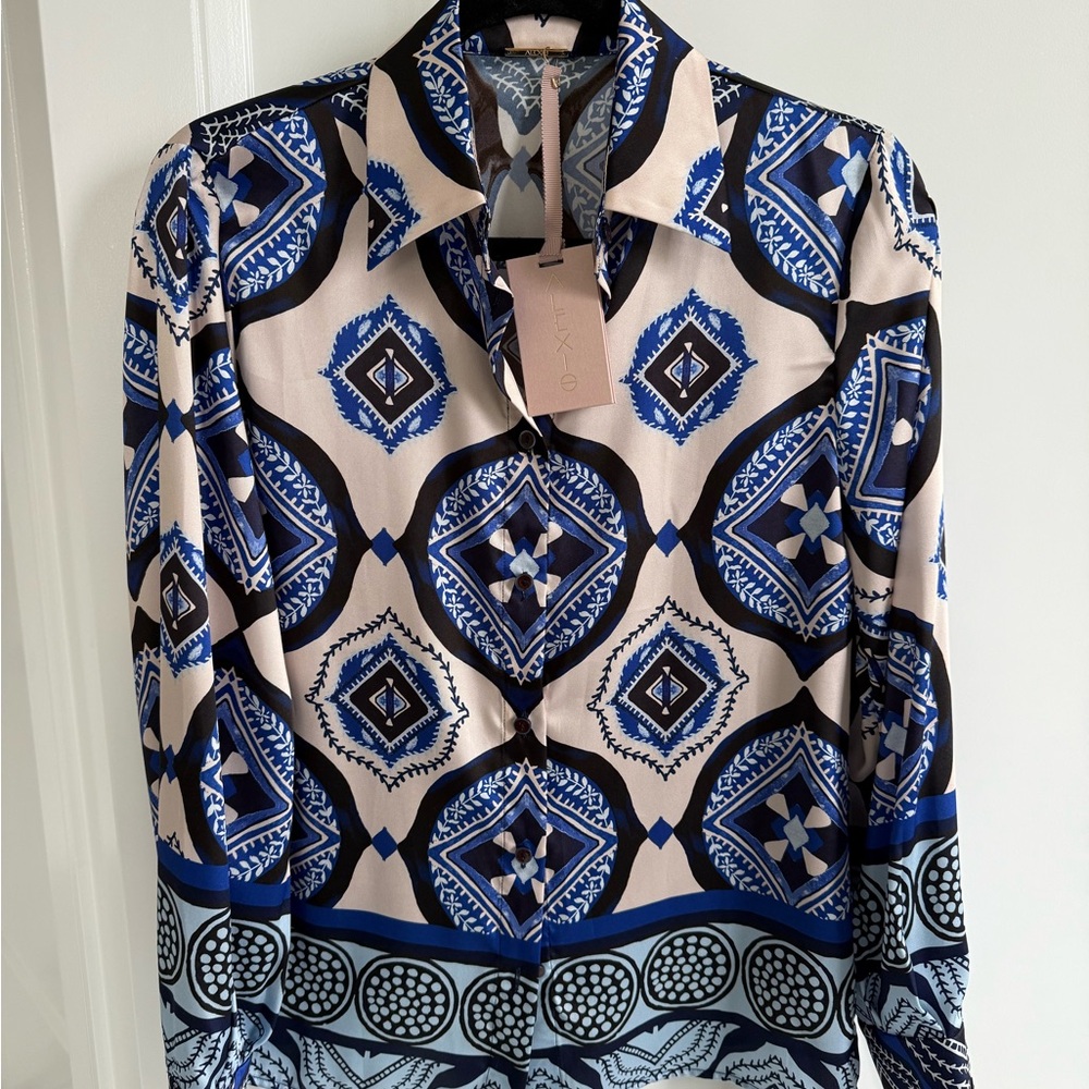 Alexis Blue and Black Geometric Blouse